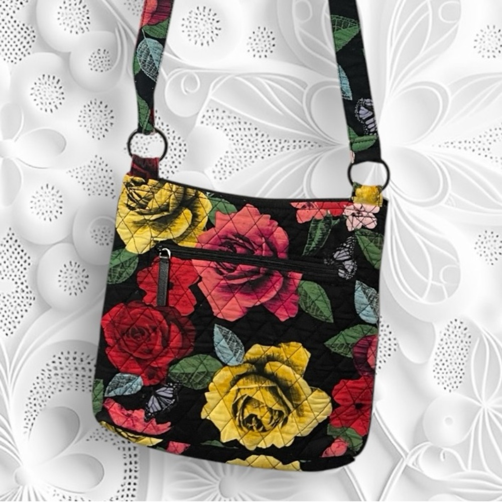 Vera Bradley Hipster Crossbody Bag Havana Rose Butterfly Floral Red Yellow Black - Picture 11 of 15